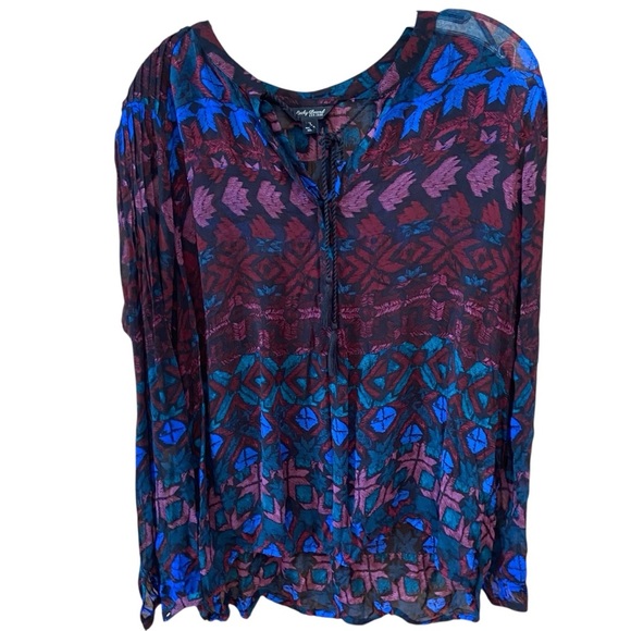 LUCKY BRAND Women’s Black Geometric Print Sheer Blouson Top Size XL Boho Light - Picture 10 of 10